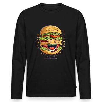 Drôle de burger comique Hamburger Cheeseburger - T-shirt manches longues Premium bio Homme - noir - Devant - Nico (187cm)