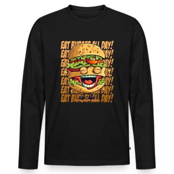 Burger cool avec le slogan « Eat Burger all Day » - T-shirt manches longues Premium bio Homme - noir - Devant - Nico (187cm)