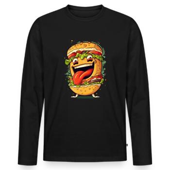 Drôle de hamburger de restauration rapide - T-shirt manches longues Premium bio Homme - noir - Devant - Nico (187cm)