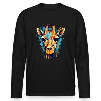 Schöne Giraffe mit Farbkleksen Tiere Naturschutz - Männer Premium Bio Langarmshirt - Schwarz - Vorne - Nico (187cm)