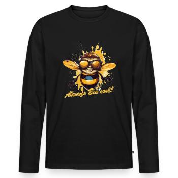 Biene mit "Always Bee cool" Spruch - Männer Premium Bio Langarmshirt - Schwarz - Vorne - Nico (187cm)