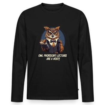 Enseignant hibou avec dire école - T-shirt manches longues Premium bio Homme - noir - Devant - Nico (187cm)