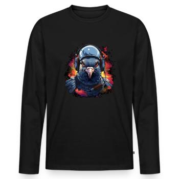 Pilote de pigeon avec casque - T-shirt manches longues Premium bio Homme - noir - Devant - Nico (187cm)