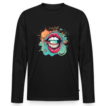 Sexy Bouche Embrasser les lèvres Trippy psychédélique - T-shirt manches longues Premium bio Homme - noir - Devant - Nico (187cm)