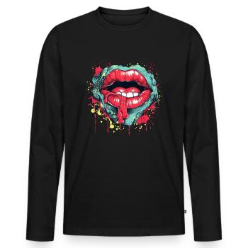 Embrasser la bouche bouche avec des éclaboussures de couleur trippantes Psy - T-shirt manches longues Premium bio Homme - noir - Devant - Nico (187cm)