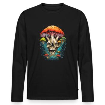 Trippy Goa Pilztotenkopf - Männer Premium Bio Langarmshirt - Schwarz - Vorne - Nico (187cm)