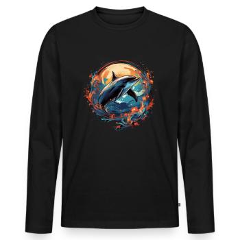 Dauphin avec des vagues - T-shirt manches longues Premium bio Homme - noir - Devant - Nico (187cm)