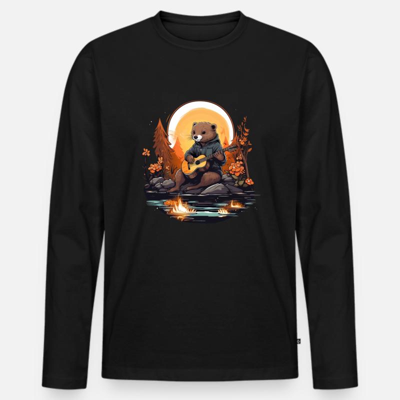 Otter spielt Gitarre - Männer Premium Bio Langarmshirt - Schwarz