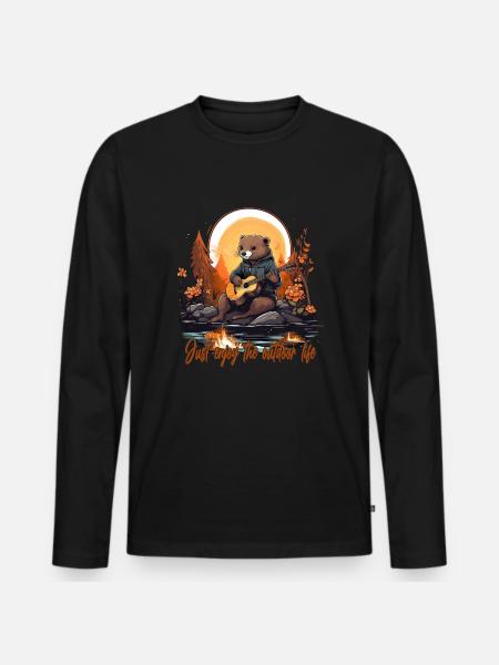 Otter mit Schriftzug - Männer Premium Bio Langarmshirt - Schwarz