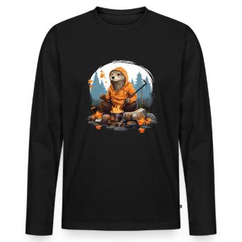 Otters by the fire - Men's Premium Organic Long Sleeve Shirt - black - Front - Nico (187cm)