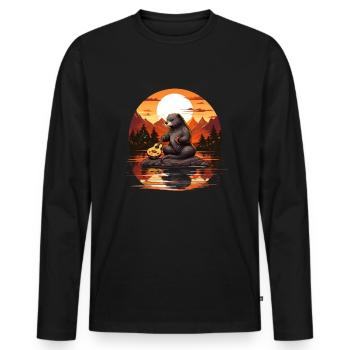 Loutres au lac - T-shirt manches longues Premium bio Homme - noir - Devant - Nico (187cm)
