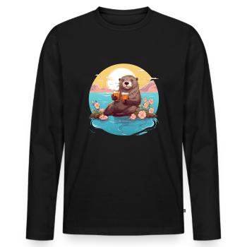 Otter am See - Männer Premium Bio Langarmshirt - Schwarz - Vorne - Nico (187cm)