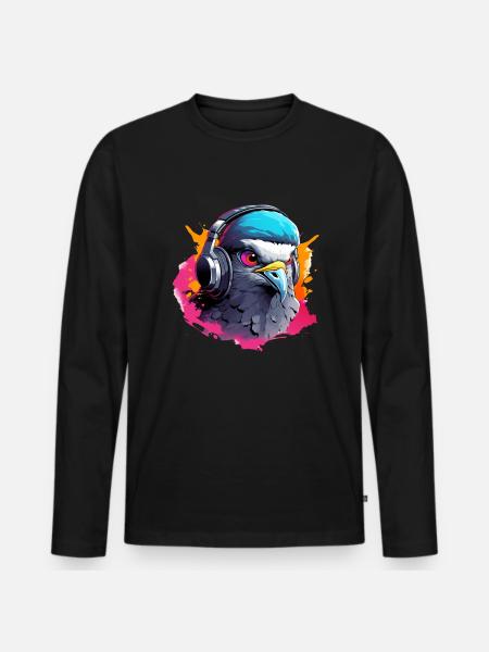 Eagle with headset - Men's Premium Organic Long Sleeve Shirt - black