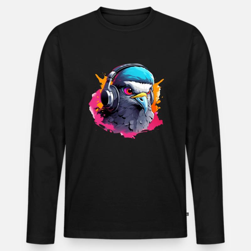 Adler mit Headset - Männer Premium Bio Langarmshirt - Schwarz