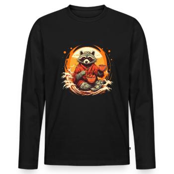 Raccoon in kimono - Men's Premium Organic Long Sleeve Shirt - black - Front - Nico (187cm)