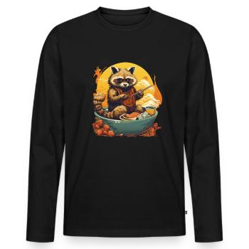 Raccoon with chopsticks Ramen Asia Food - Men's Premium Organic Long Sleeve Shirt - black - Front - Nico (187cm)