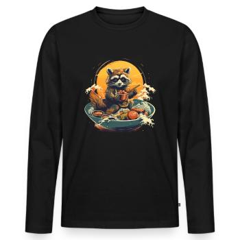 Le raton laveur mange des ramen asiatiques - T-shirt manches longues Premium bio Homme - noir - Devant - Nico (187cm)