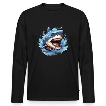 Shark attacks motif for diver - Men's Premium Organic Long Sleeve Shirt - black - Front - Nico (187cm)