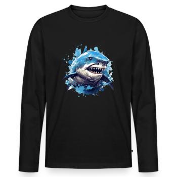 Requin avec équipement de plongée de plongeur aux dents pointues - T-shirt manches longues Premium bio Homme - noir - Devant - Nico (187cm)