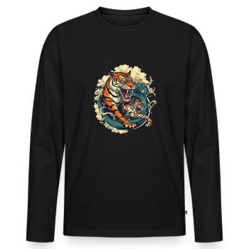 Tigre asiatique dans le style de tatouage traditionnel - T-shirt manches longues Premium bio Homme - noir - Devant - Nico (187cm)
