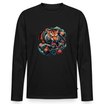 Tattoo Traditioneller asiatischer Tiger - Männer Premium Bio Langarmshirt - Schwarz - Vorne - Nico (187cm)