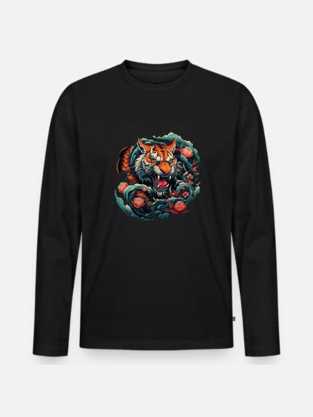 Tattoo Traditional Asian Tiger - Men's Premium Organic Long Sleeve Shirt - black