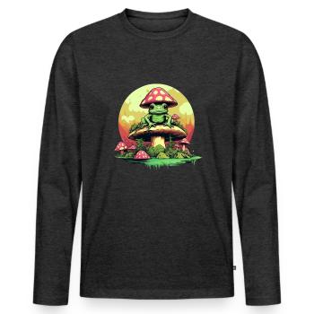 Grenouille sur champignon psychodélique cottagecore - T-shirt manches longues Premium bio Homme - anthracite chiné - Devant - Nico (187cm)