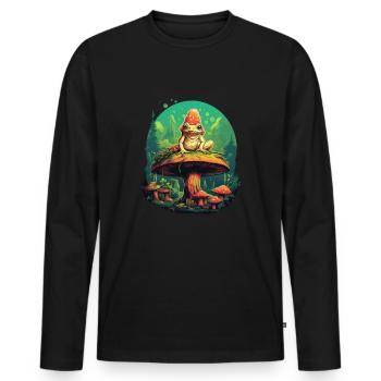 Magic Frog in the Woods Psycedelic Cottagecore - Men's Premium Organic Long Sleeve Shirt - black - Front - Nico (187cm)
