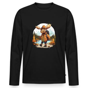 Wandering Moose Outdoors - Nature Hiking Graphic - Men's Premium Organic Long Sleeve Shirt - black - Front - Nico (187cm)