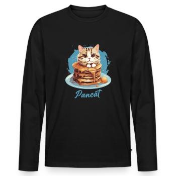 Cute Pancake Cat - Funny Pancat Graphic - Men's Premium Organic Long Sleeve Shirt - black - Front - Nico (187cm)