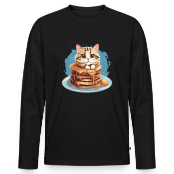 Cute Pancake Cat - Funny Pancat Graphic Design - Men's Premium Organic Long Sleeve Shirt - black - Front - Nico (187cm)