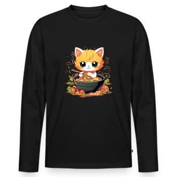 Süße Ramen Katze - Lustiges Ramen Kitty Design - Männer Premium Bio Langarmshirt - Schwarz - Vorne - Nico (187cm)