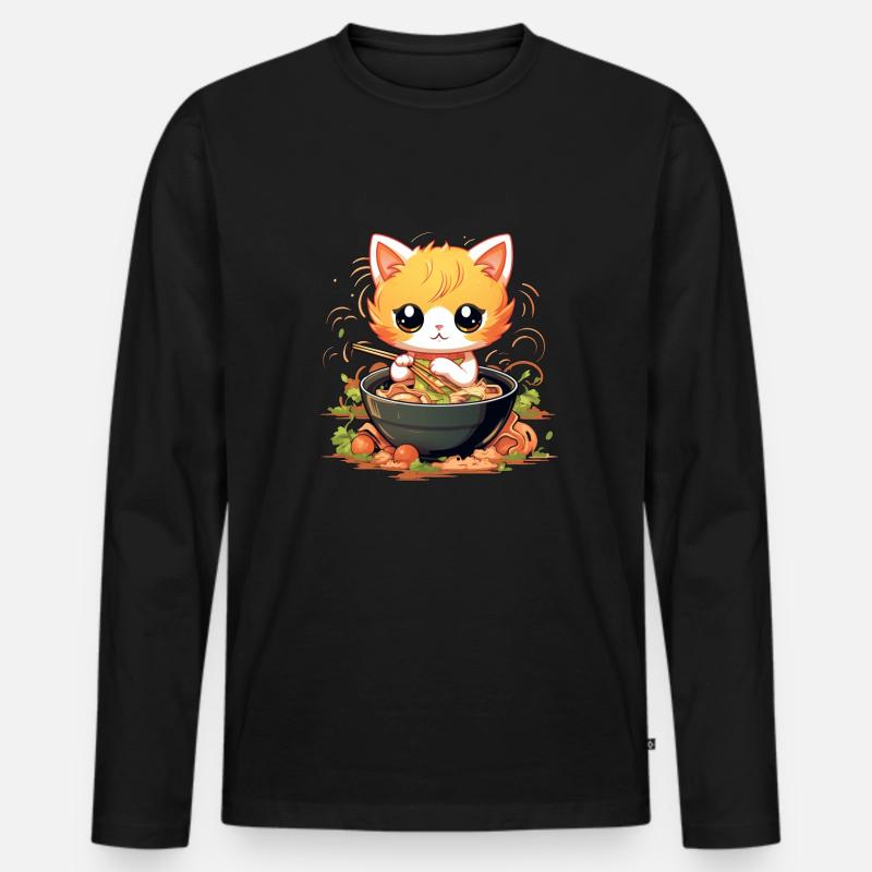 Süße Ramen Katze - Lustiges Ramen Kitty Design - Männer Premium Bio Langarmshirt - Schwarz