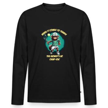 Drôle de singe de tennis avec raquette de tennis - T-shirt manches longues Premium bio Homme - noir - Devant - Nico (187cm)