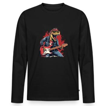 Punk Rock T-Rex: Dinosaurs in Rock Outfit Design - Men's Premium Organic Long Sleeve Shirt - black - Front - Nico (187cm)
