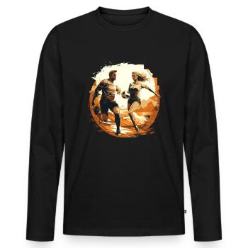Beach Volleyball Adventure: Volleyball Couple on Sun - Men's Premium Organic Long Sleeve Shirt - black - Front - Nico (187cm)