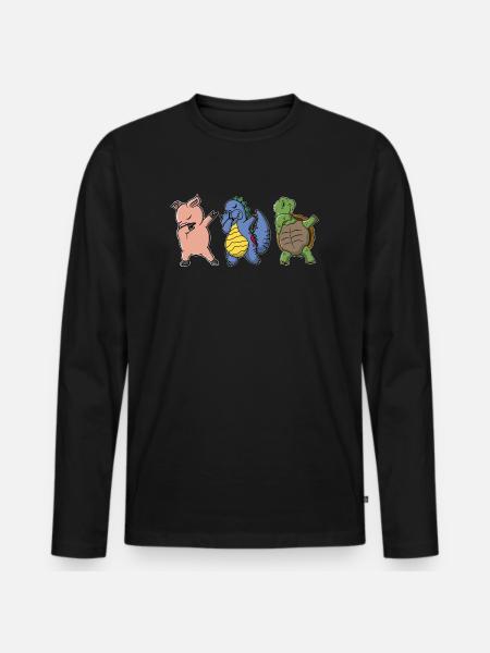 Dinosaur Pig Turtle Dabbing - Men's Premium Organic Long Sleeve Shirt - black