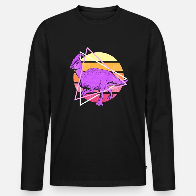 Vaporwave Synthwave Parasaurolophus Dinosaurier - Männer Premium Bio Langarmshirt - Schwarz