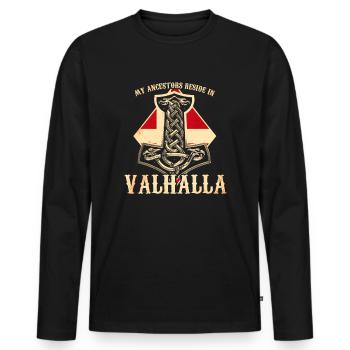 Meine Vorfahren residieren in Walhalla - Dänemark - Männer Premium Bio Langarmshirt - Schwarz - Vorne - Nico (187cm)