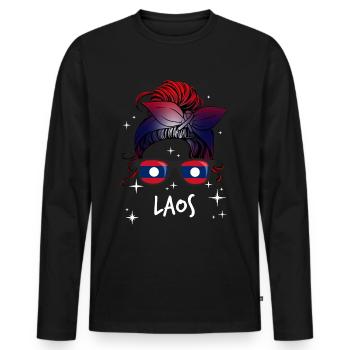 Laos - T-shirt manches longues Premium bio Homme - noir - Devant - Nico (187cm)