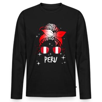 Pérou - T-shirt manches longues Premium bio Homme - noir - Devant - Nico (187cm)