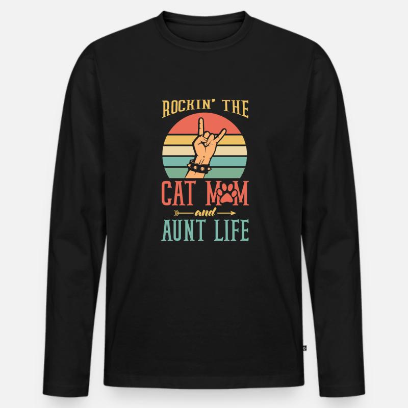 Katzen Mutter und Tante - Männer Premium Bio Langarmshirt - Schwarz