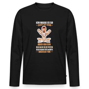 Serveur barman disant gastronomie - T-shirt manches longues Premium bio Homme - noir - Devant - Nico (187cm)