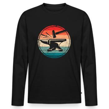 Retro Anvil Farrier Tool Blacksmith Anvil - Men's Premium Organic Long Sleeve Shirt - black - Front - Nico (187cm)