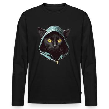 Cat Head Black Cat Bombay Happy Cat Cats - Men's Premium Organic Long Sleeve Shirt - black - Front - Nico (187cm)
