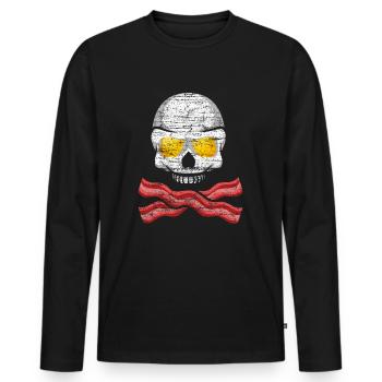 Skull: Bacon & Eggs funny pirate gift idea - Men's Premium Organic Long Sleeve Shirt - black - Front - Nico (187cm)