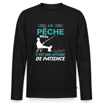 Pêche Patience Et Humour Pêcheur - T-shirt manches longues Premium bio Homme - noir - Devant - Nico (187cm)