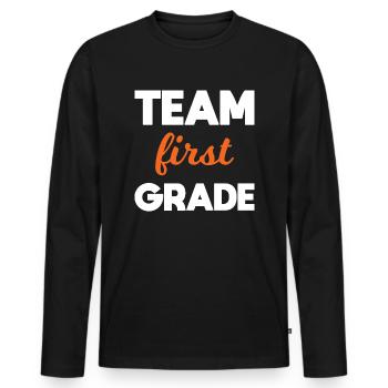 Team 1. Klasse endlich in der 1. Klasse Schule - Männer Premium Bio Langarmshirt - Schwarz - Vorne - Nico (187cm)