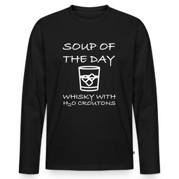 Whisky with croutons | Soup of the day, funny sayings - Men's Premium Organic Long Sleeve Shirt - black - Front - Nico (187cm)