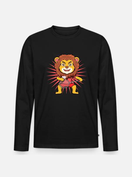 Netter Löwe, Badmintonspieler, ironischer - Männer Premium Bio Langarmshirt - Schwarz